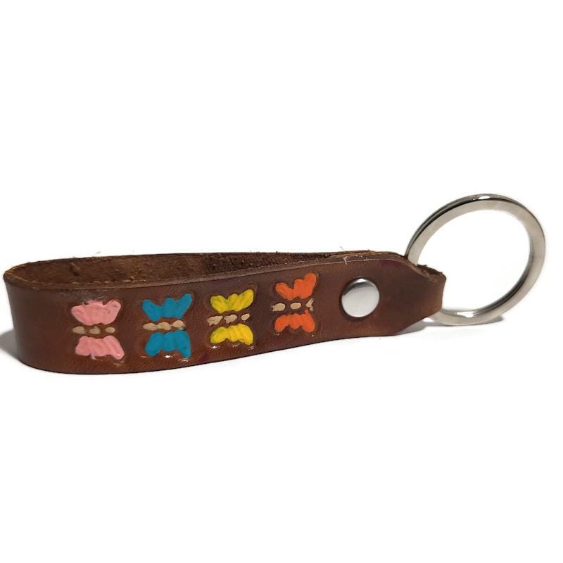 Brown Leather Keychain, Handcrafted , Hand tooled leather,