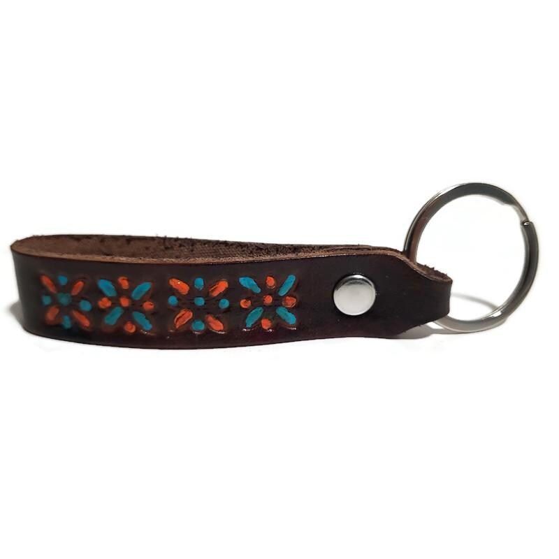 Brown Leather Keychain, Handcrafted , Hand tooled leather,