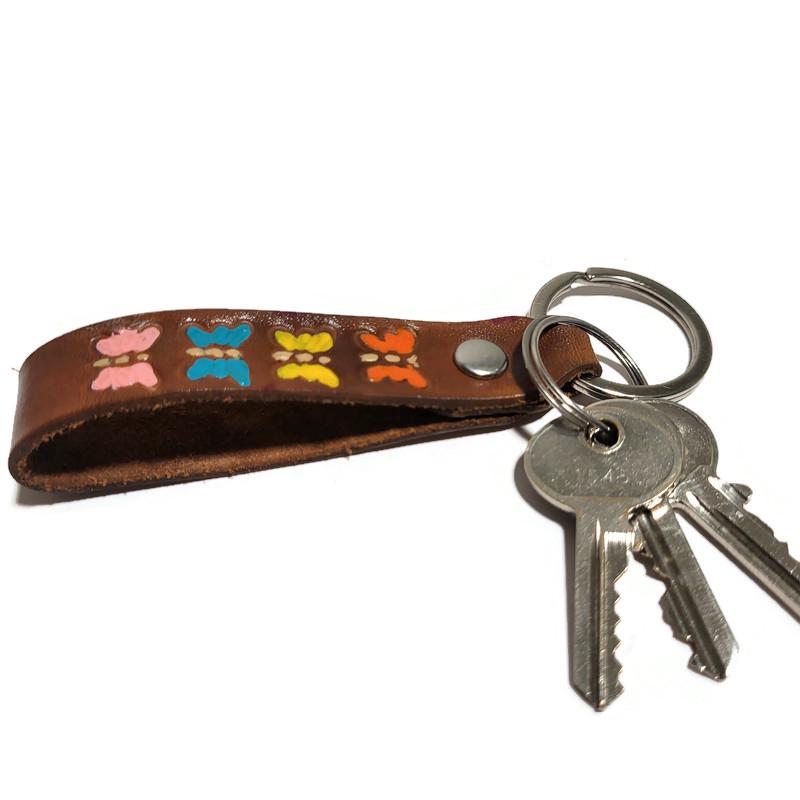 Brown Leather Keychain, Handcrafted , Hand tooled leather,