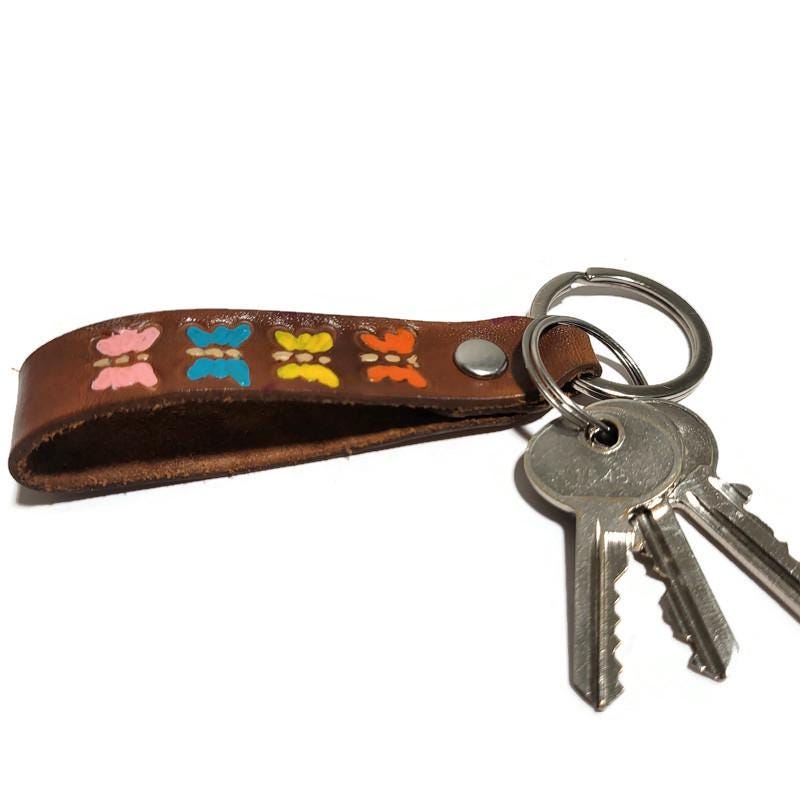 Brown Leather Keychain, Handcrafted , Hand tooled leather,