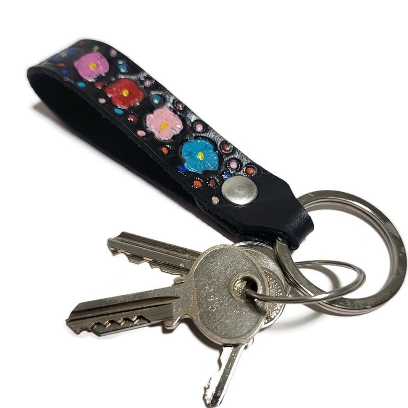 Brown Leather Keychain, Handcrafted , Hand tooled leather,