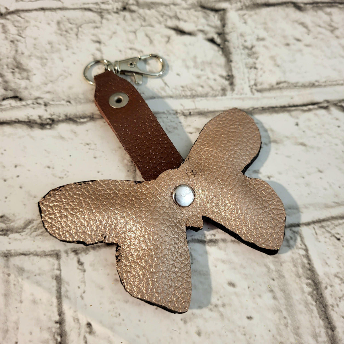 Butterfly Leather keychain, pink bag charm, Cowhide, Gift for Her