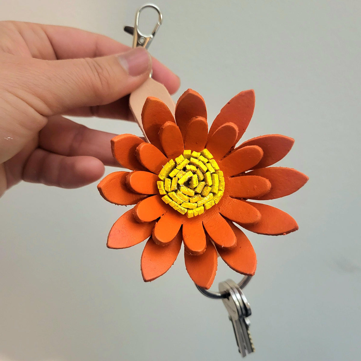 Leather Sunflower Keychain Bag Charm Gift for Women, Handcrafted,  Personalized