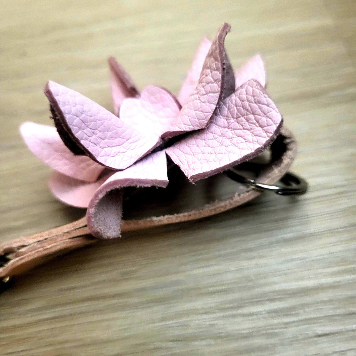 Pink Leather Rose Keychain – Personalized Unique Handmade Flower Charm for Keys &amp; Bags