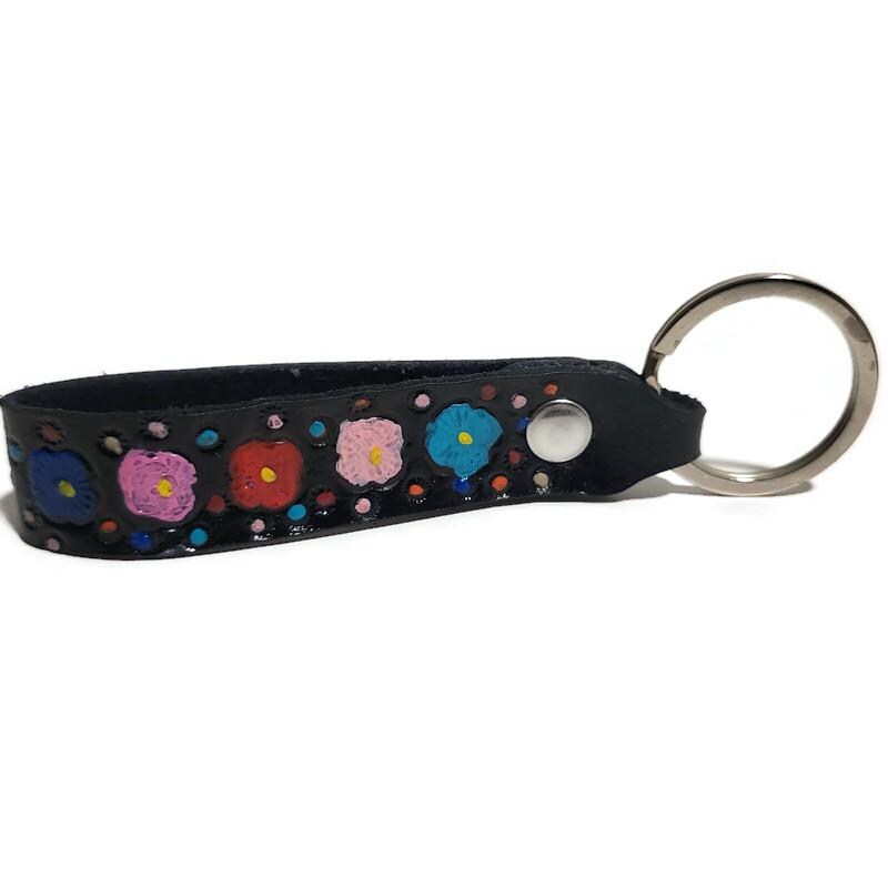 Brown Leather Keychain, Handcrafted , Hand tooled leather,