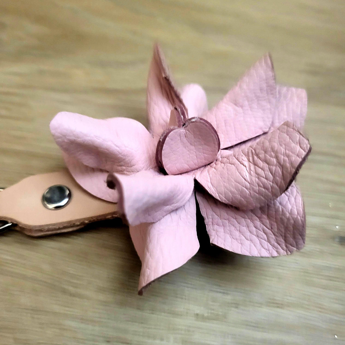 Pink Leather Rose Keychain – Personalized Unique Handmade Flower Charm for Keys &amp; Bags