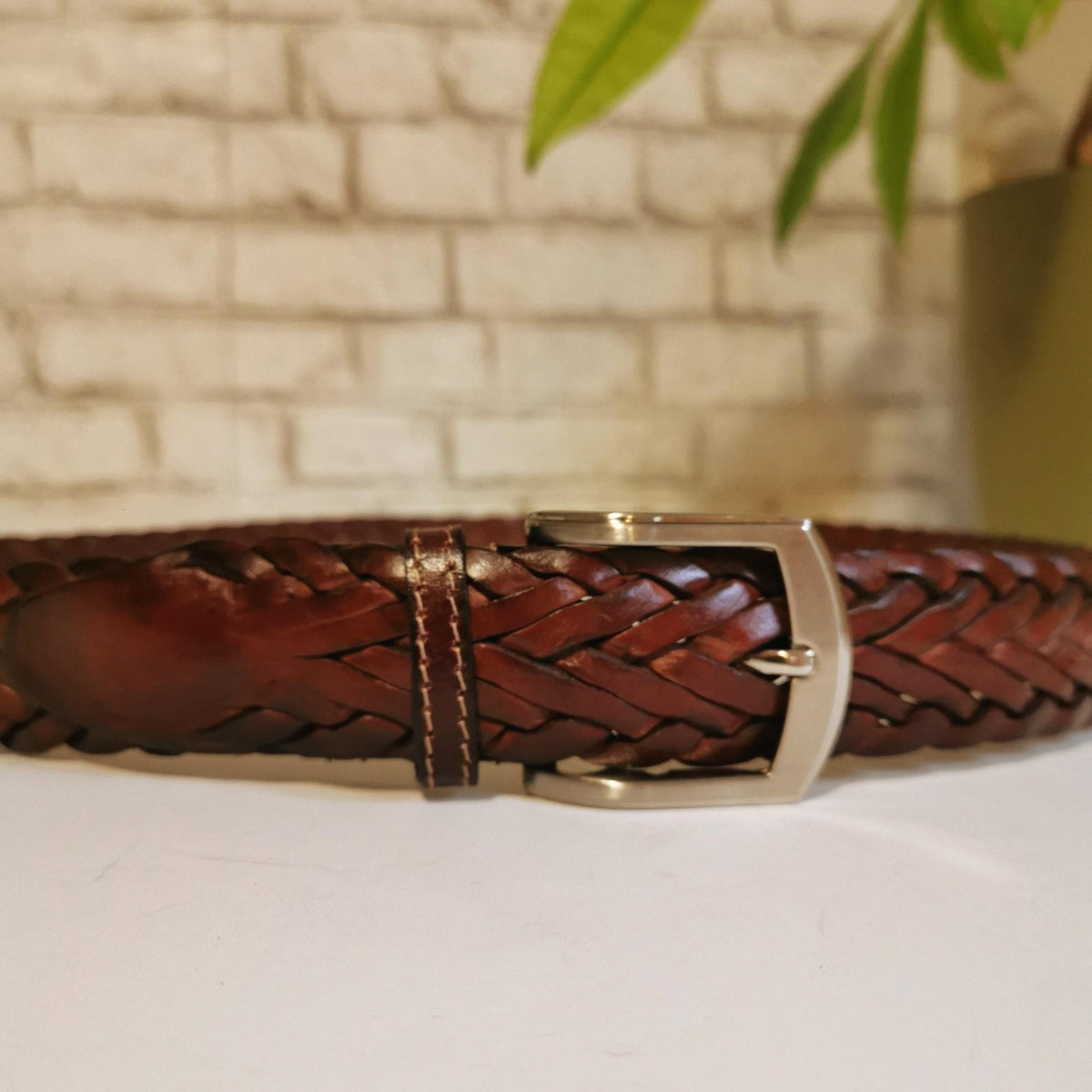 Handmade Braided Leather Belt: Brown Cowhide Belt for Men
