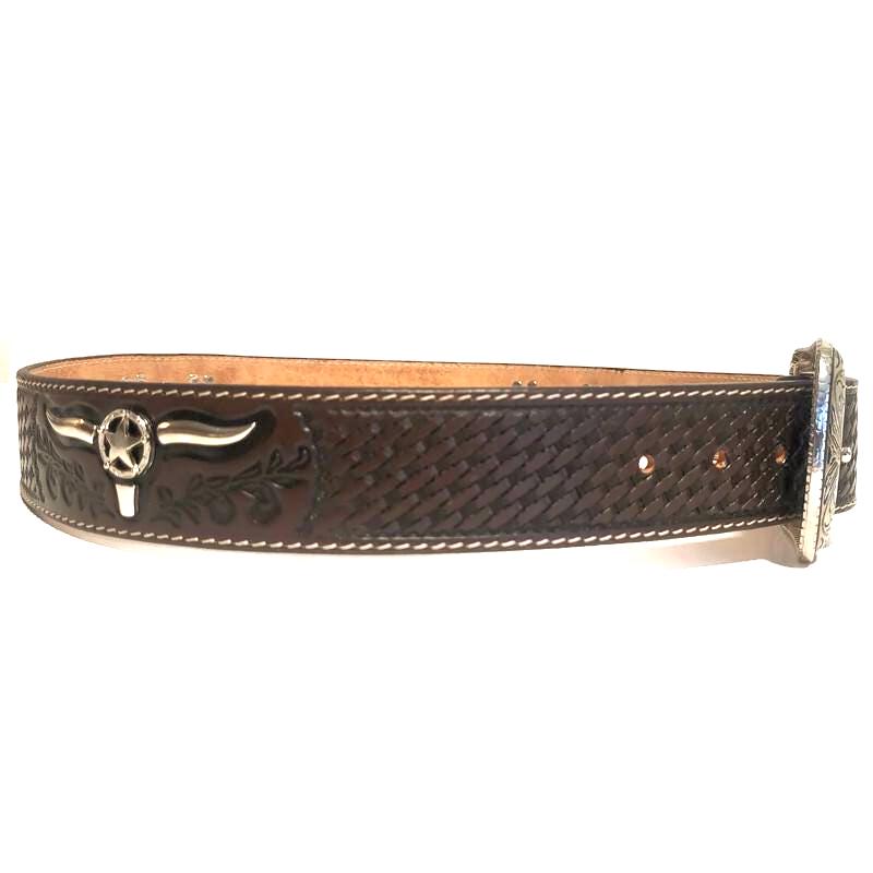 Embossed Leather Belt for Men Cowboy Brown Rodeo Rustic Western Belt