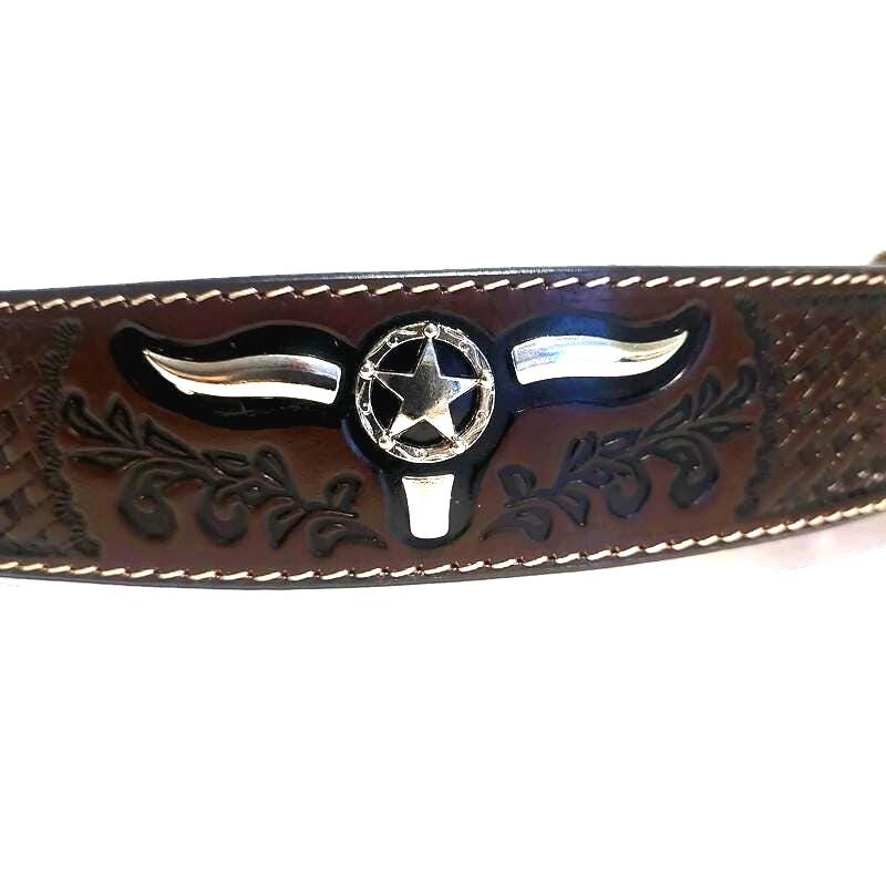 Embossed Leather Belt for Men Cowboy Brown Rodeo Rustic Western Belt