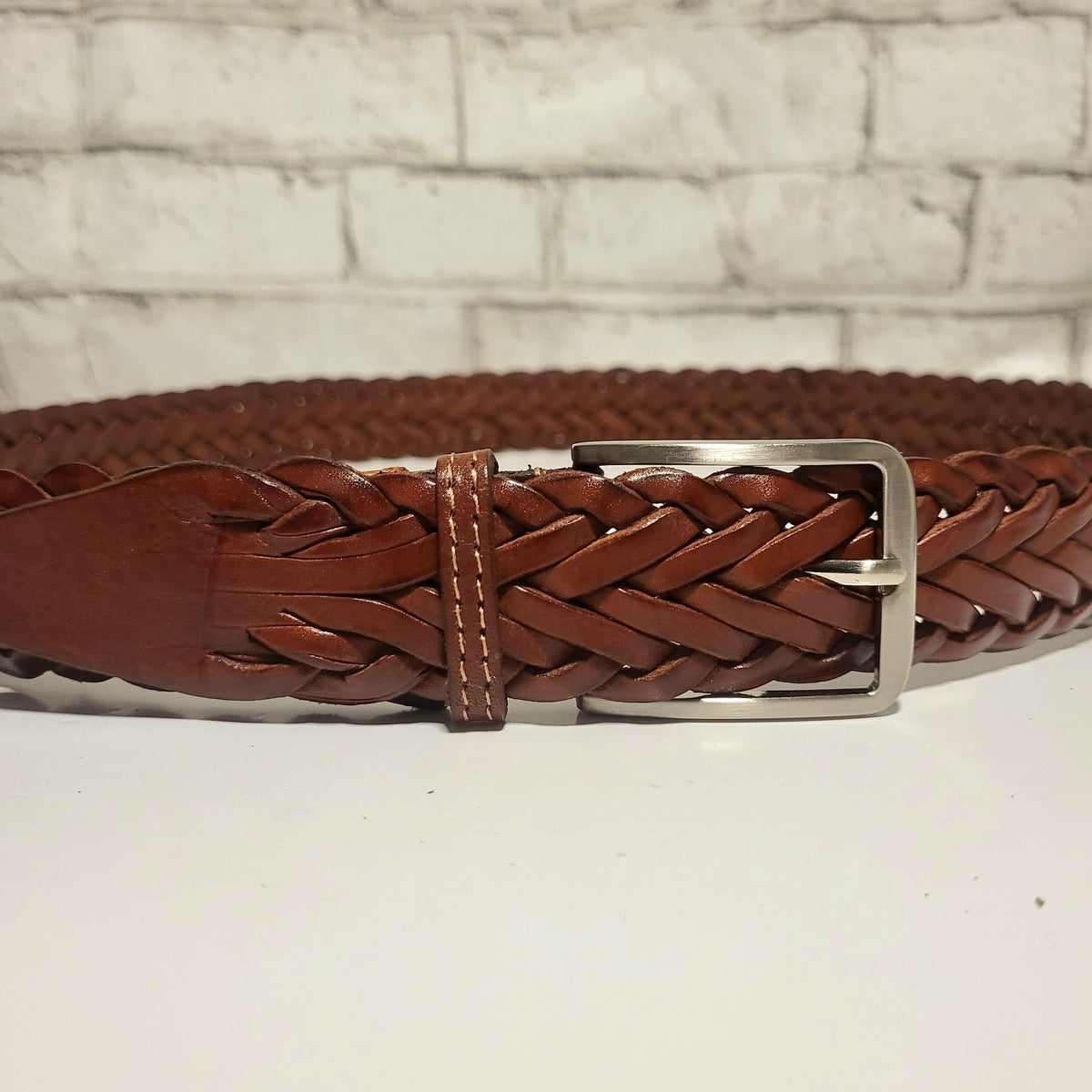 Handmade Braided Leather Belt: Brown Cowhide Belt for Men