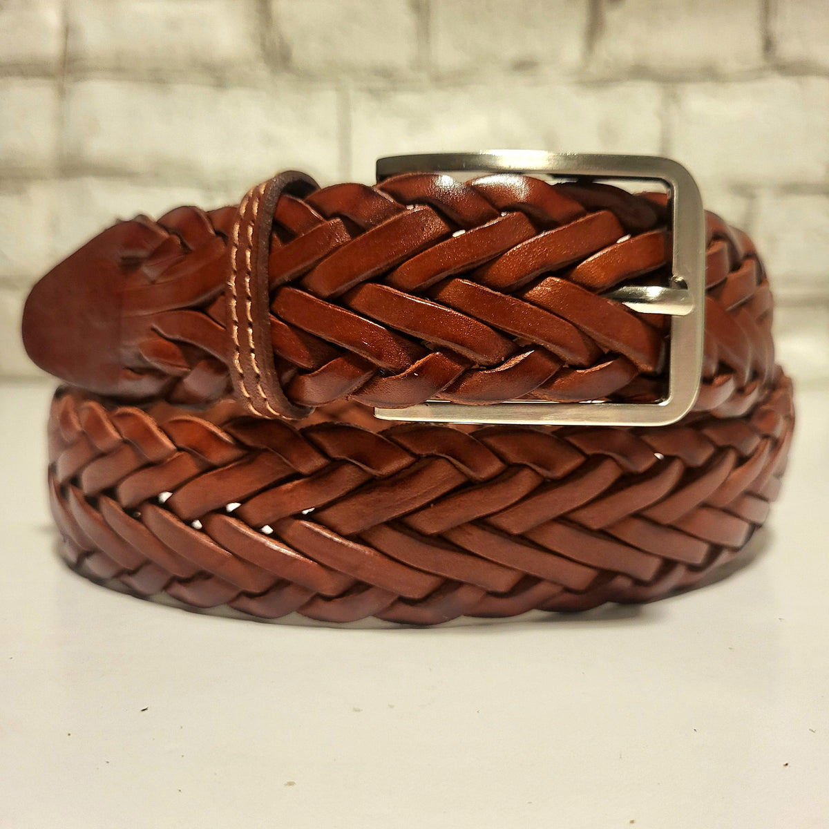 Handmade Braided Leather Belt: Brown Cowhide Belt for Men