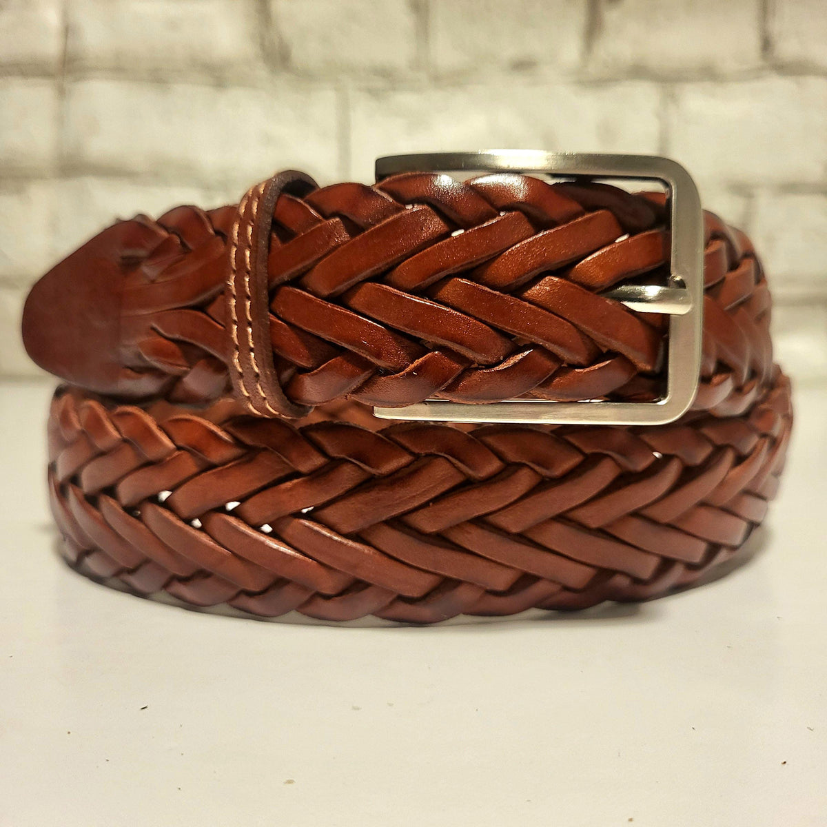 Handmade Braided Leather Belt: Brown Cowhide Belt for Men