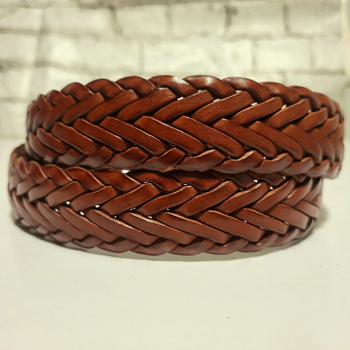 Handmade Braided Leather Belt: Brown Cowhide Belt for Men