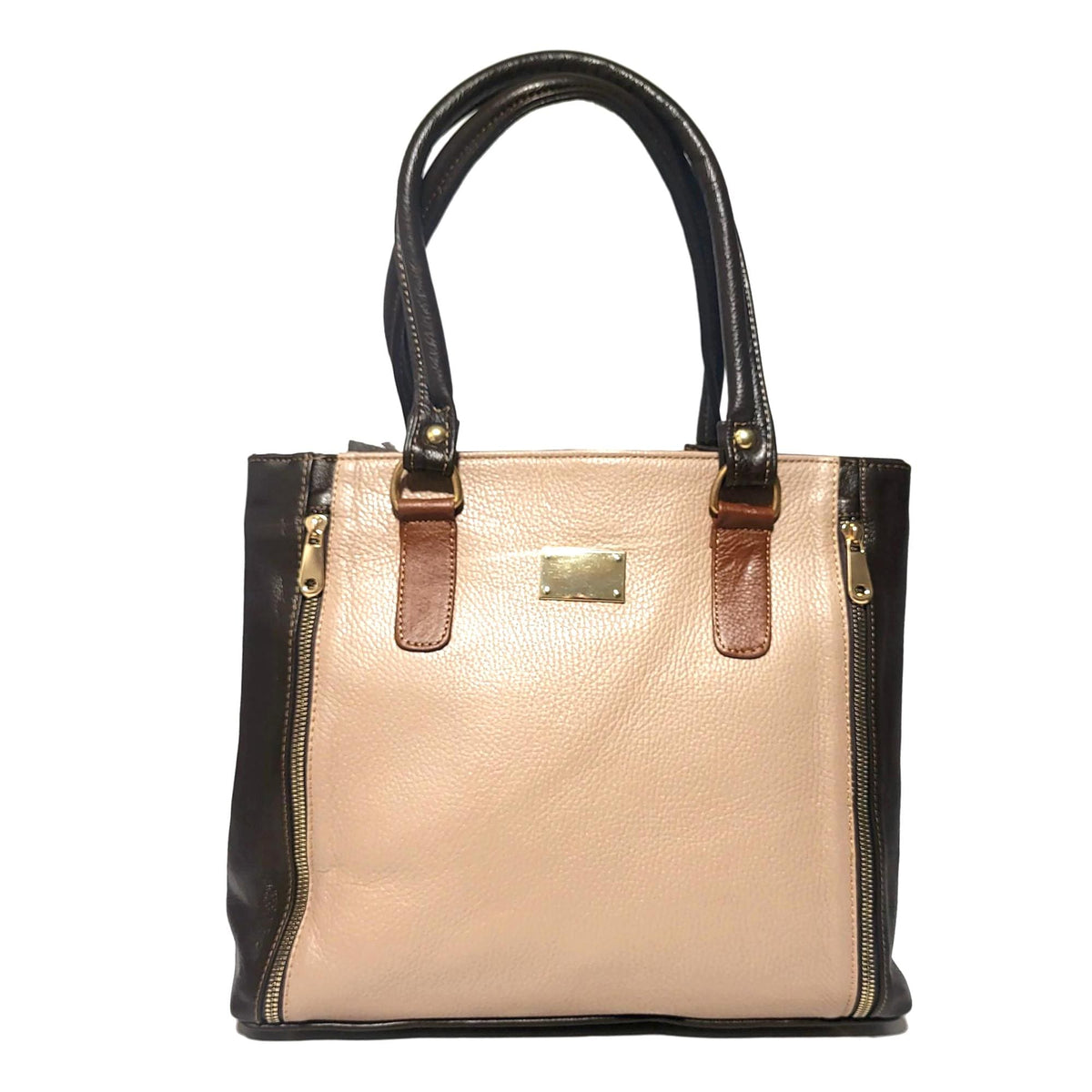 Handmade Genuine Leather Tote Bag: Brown Zippered Shoulder Bag