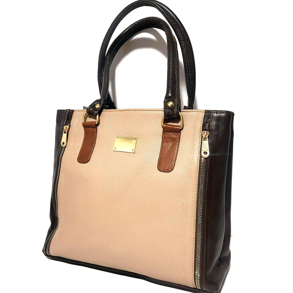 Handmade Genuine Leather Tote Bag: Brown Zippered Shoulder Bag