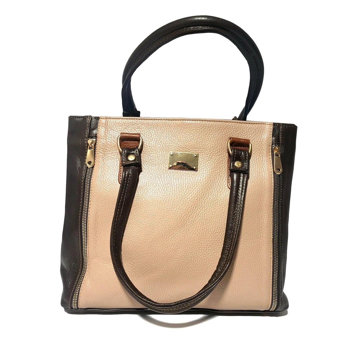 Handmade Genuine Leather Tote Bag: Brown Zippered Shoulder Bag