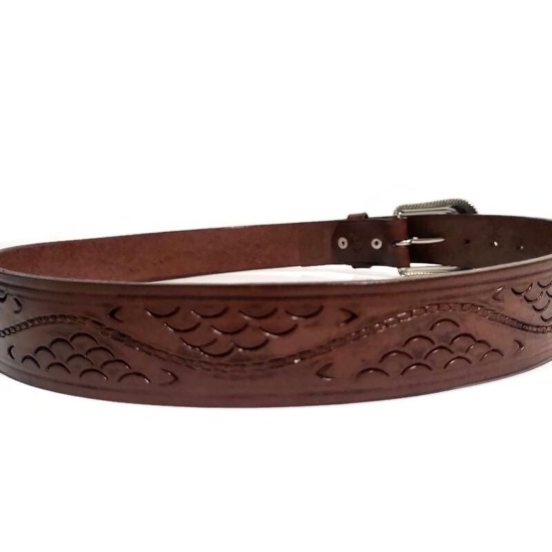 Brown Belt for Men Hand Tooled Leather Cowboy Western Rodeo  Style
