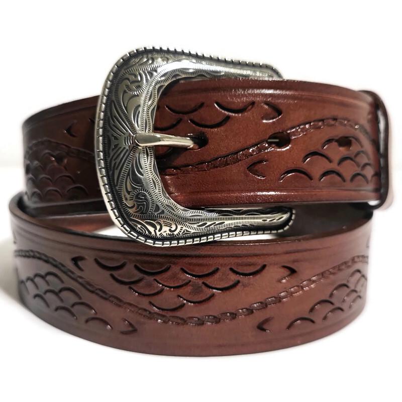 Brown Belt for Men Hand Tooled Leather Cowboy Western Rodeo  Style