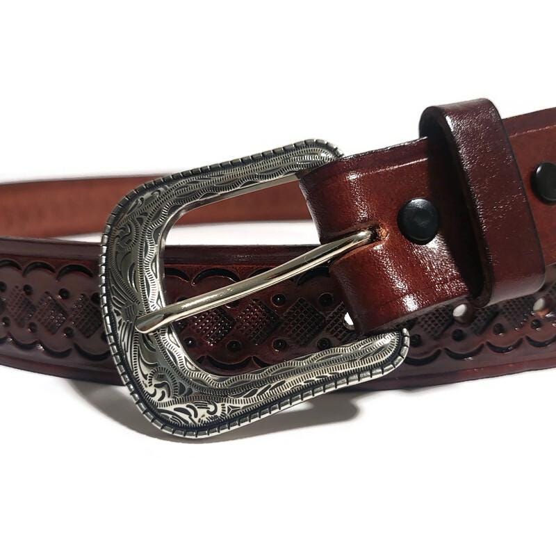 Brown Western Leather Belt Hand-Tooled Cowboy  Rustic Rodeo , Personalized