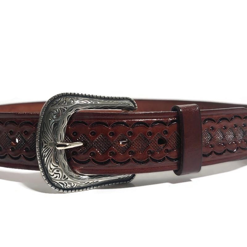 Brown Western Leather Belt Hand-Tooled Cowboy  Rustic Rodeo , Personalized