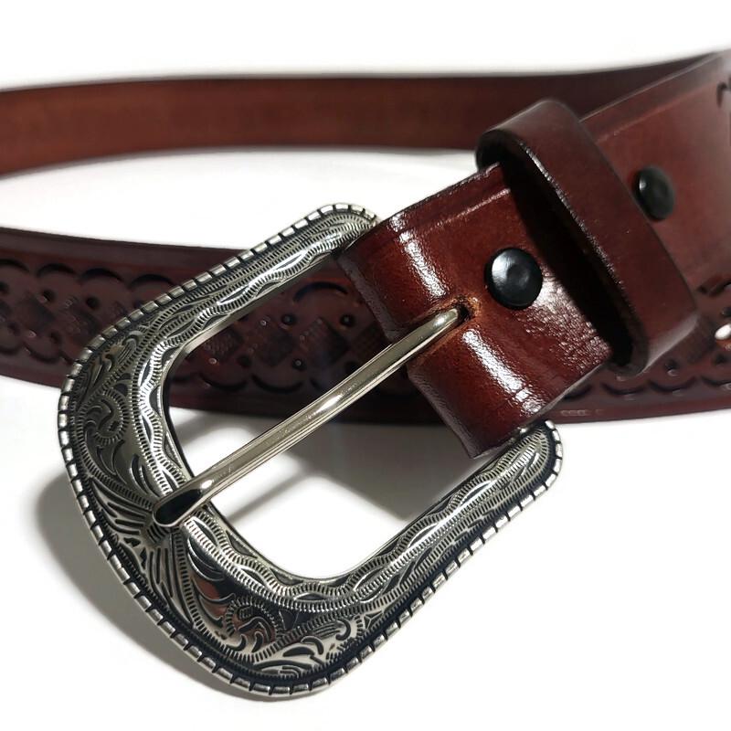 Brown Western Leather Belt Hand-Tooled Cowboy  Rustic Rodeo , Personalized
