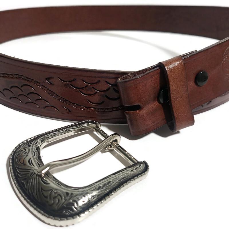 Brown Western Leather Belt Hand-Tooled Cowboy  Rustic Rodeo , Personalized