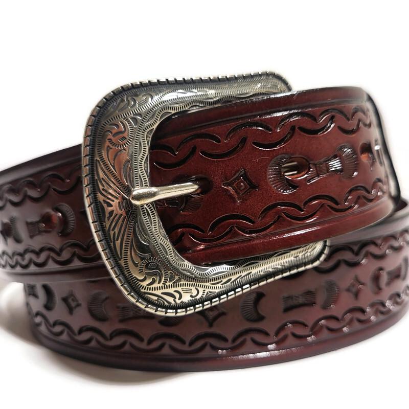 Brown Belt for Men Hand Tooled  Leather Cowboy Rodeo Style Personalized