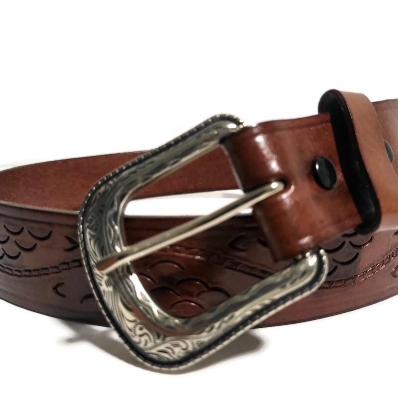 Brown Belt for Men Hand Tooled Leather Cowboy Western Rodeo  Style