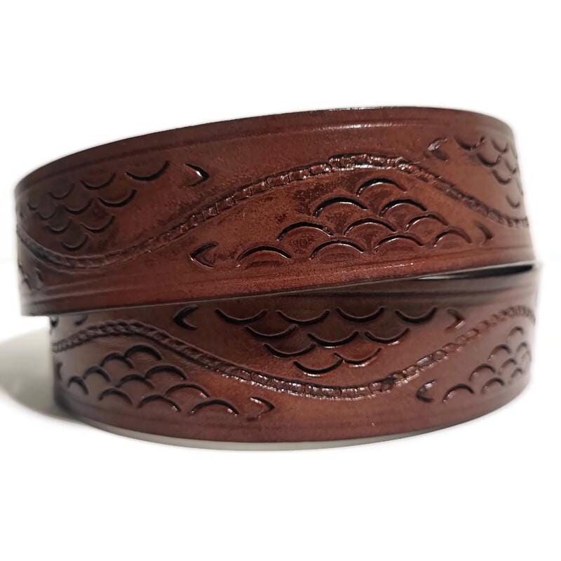 Brown Belt for Men Hand Tooled Leather Cowboy Western Rodeo  Style