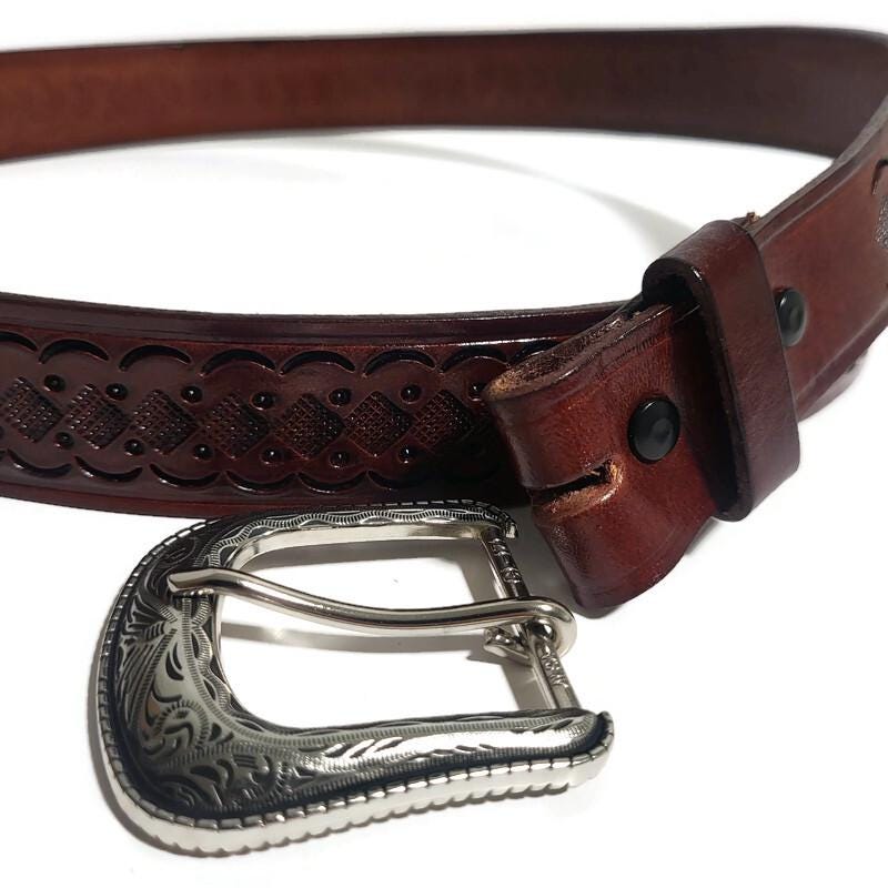 Brown Western Leather Belt Hand-Tooled Cowboy  Rustic Rodeo , Personalized