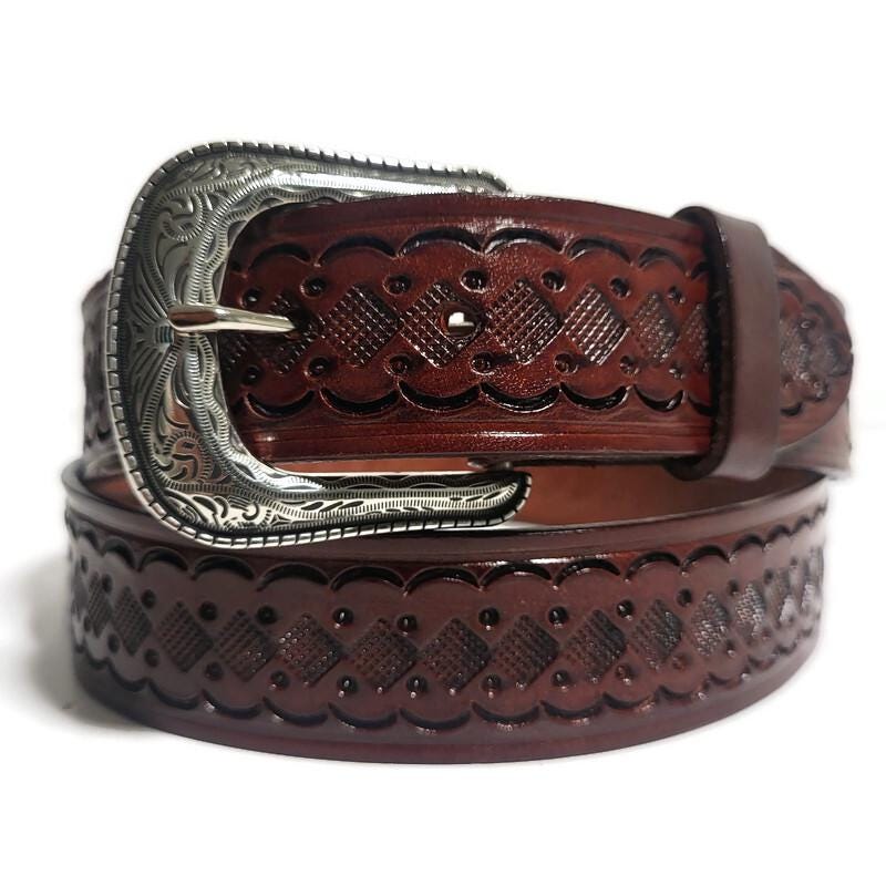Brown Western Leather Belt Hand-Tooled Cowboy  Rustic Rodeo , Personalized