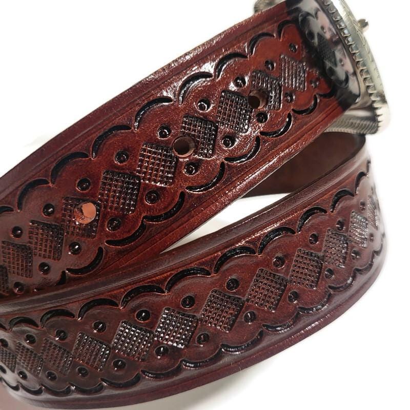 Brown Western Leather Belt Hand-Tooled Cowboy  Rustic Rodeo , Personalized
