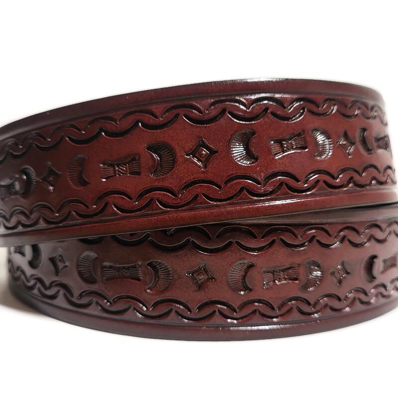 Brown Belt for Men Hand Tooled  Leather Cowboy Rodeo Style Personalized