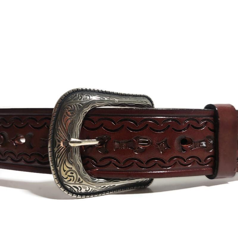Brown Belt for Men Hand Tooled  Leather Cowboy Rodeo Style Personalized