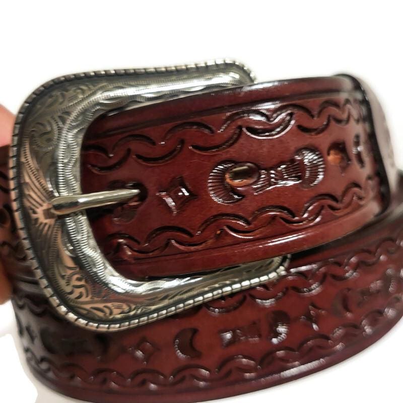 Brown Belt for Men Hand Tooled  Leather Cowboy Rodeo Style Personalized