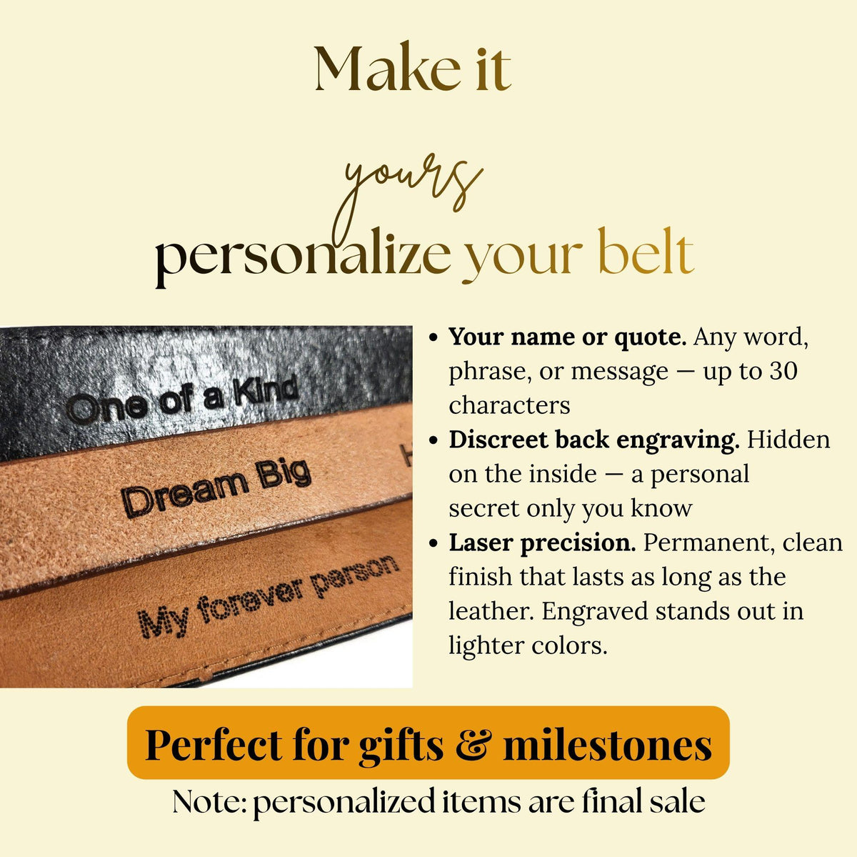 Black  Leather Belt for Women,  Casual, with Removable Buckle, Personalized