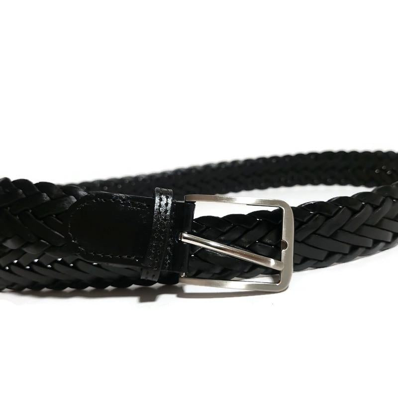 Braided Black Leather Belt for Men ,Cowhide, Casual Dress Style,  For Jeans
