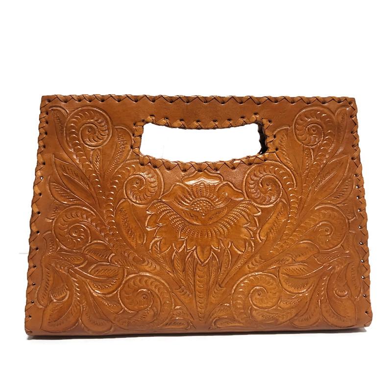 Hand Tooled Leather Handbag Boho Floral Embossed  Western Cowgirl Shoulder Bag