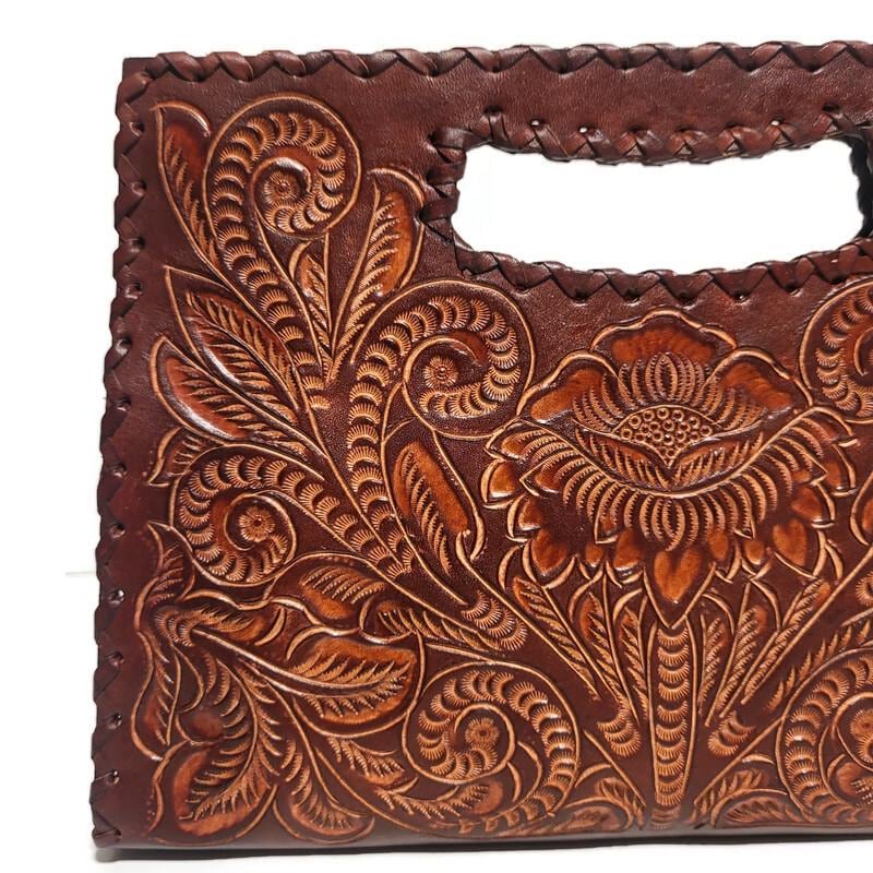 Hand Tooled Leather Handbag Boho Floral Embossed  Western Cowgirl Shoulder Bag