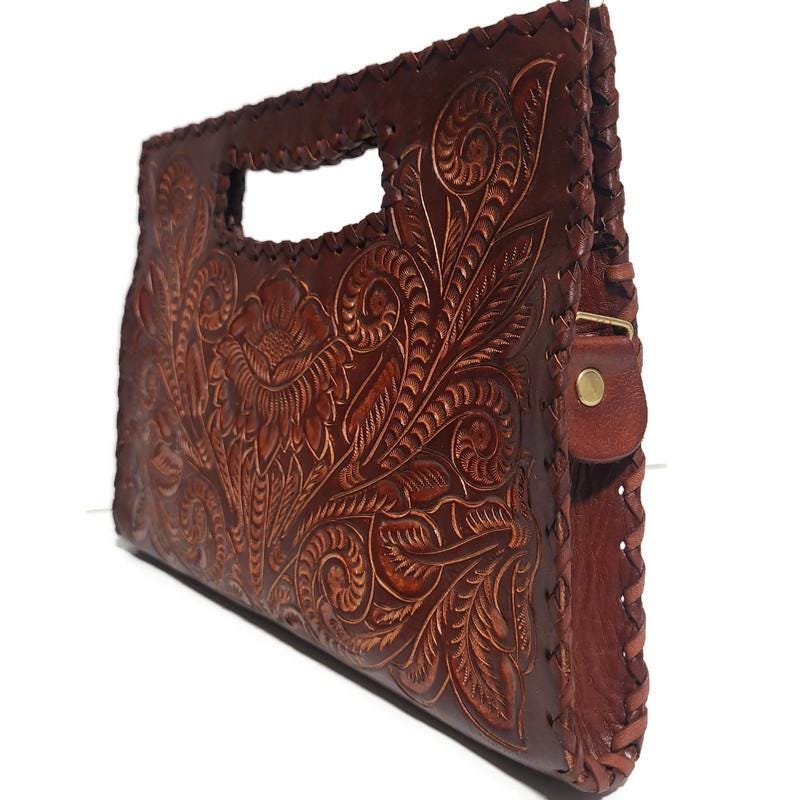 Hand Tooled Leather Handbag Boho Floral Embossed  Western Cowgirl Shoulder Bag