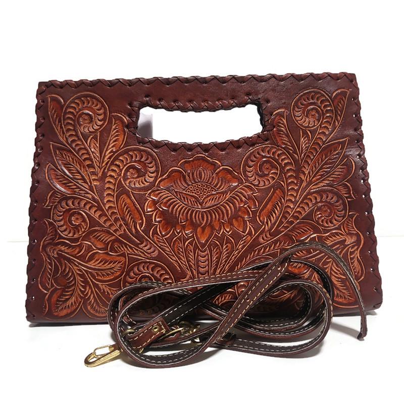 Hand Tooled Leather Handbag Boho Floral Embossed  Western Cowgirl Shoulder Bag