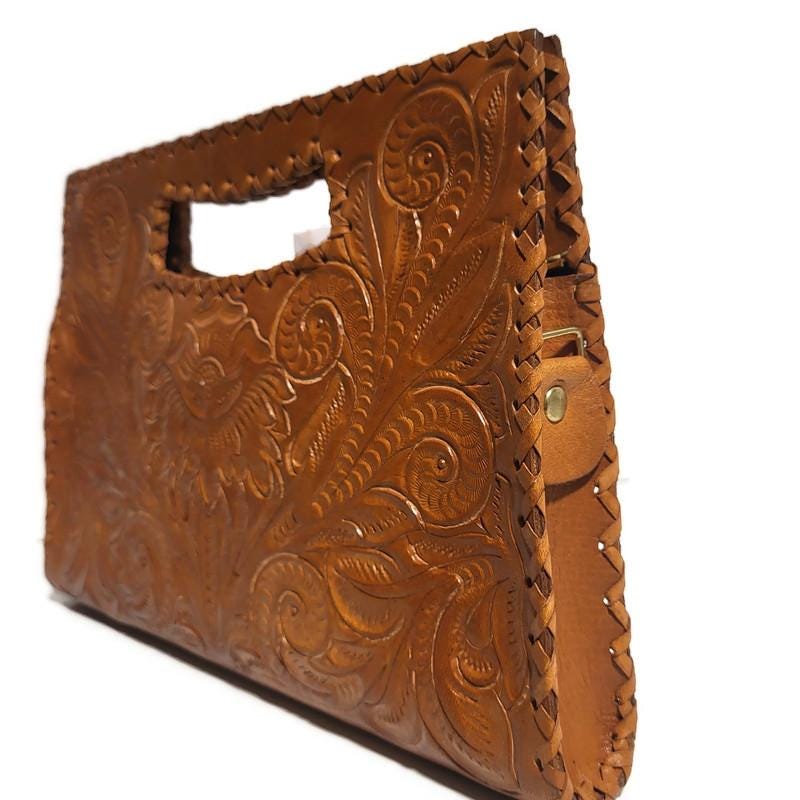 Hand Tooled Leather Handbag Boho Floral Embossed  Western Cowgirl Shoulder Bag