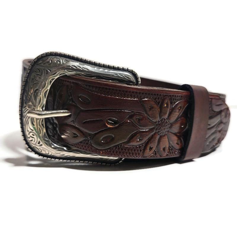 Personalized Brown Leather Belt for Women,  Boho Bohemian Rodeo Style