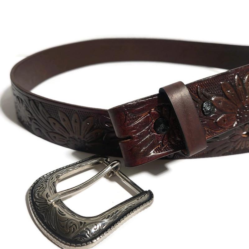 Personalized Brown Leather Belt for Women,  Boho Bohemian Rodeo Style