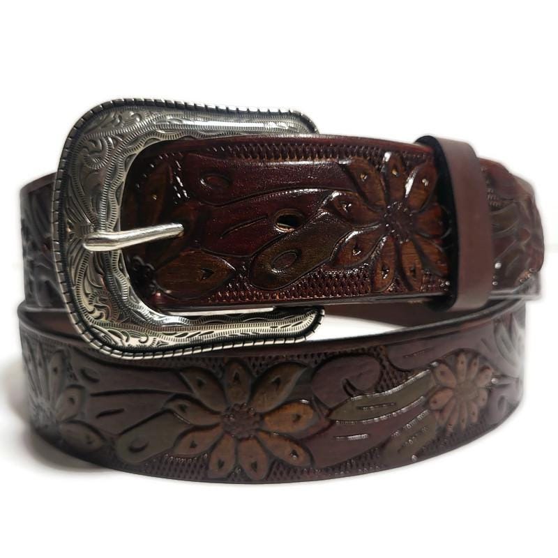 Personalized Brown Leather Belt for Women,  Boho Bohemian Rodeo Style