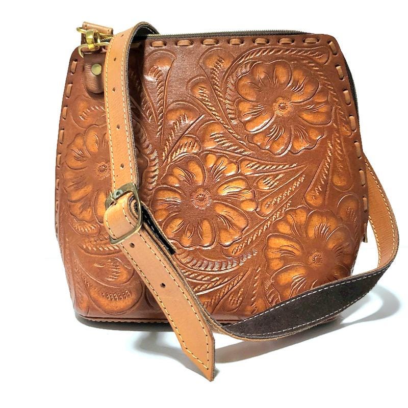 Hand tooled  Leather Womens Bag Backpack,  Brown, Rodeo  Bohemian  Boho-chic