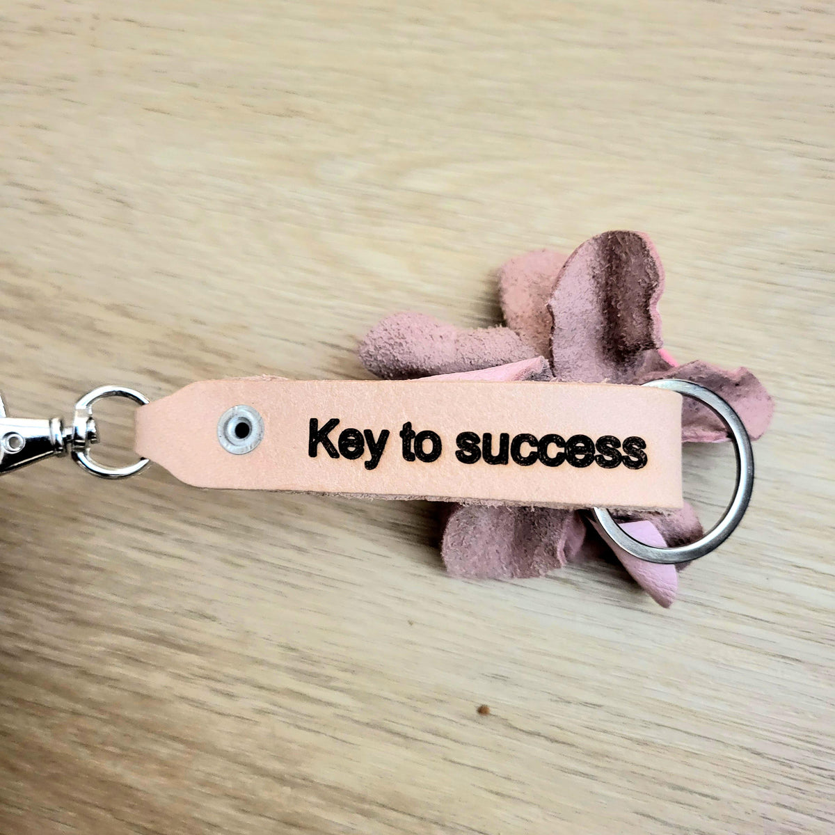 Pink Leather Rose Keychain – Personalized Unique Handmade Flower Charm for Keys &amp; Bags