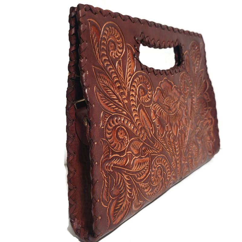 Hand Tooled Leather Handbag Boho Floral Embossed  Western Cowgirl Shoulder Bag
