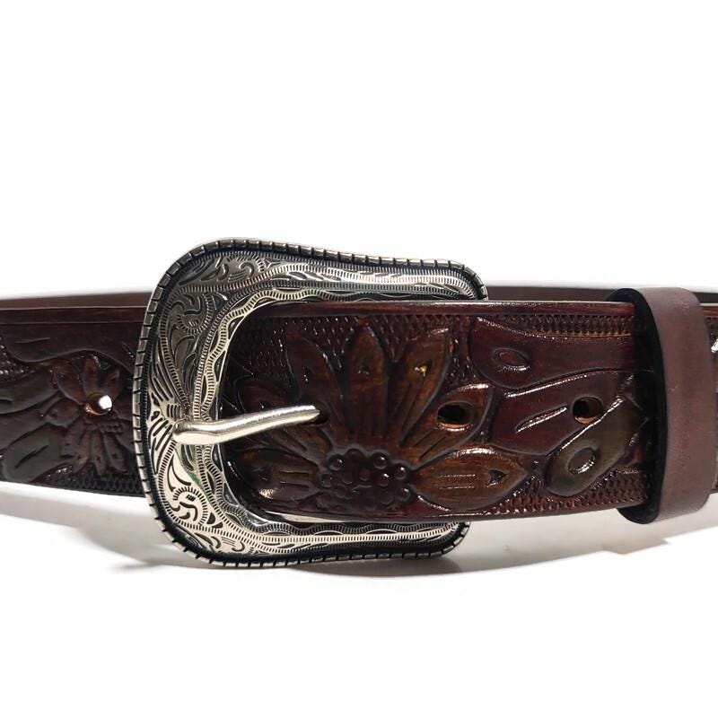 Personalized Brown Leather Belt for Women,  Boho Bohemian Rodeo Style