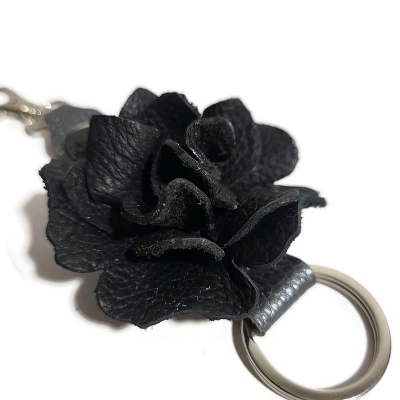Black Leather Rose Keychain – Personalized Unique Handmade Flower Charm for Keys &amp; Bags